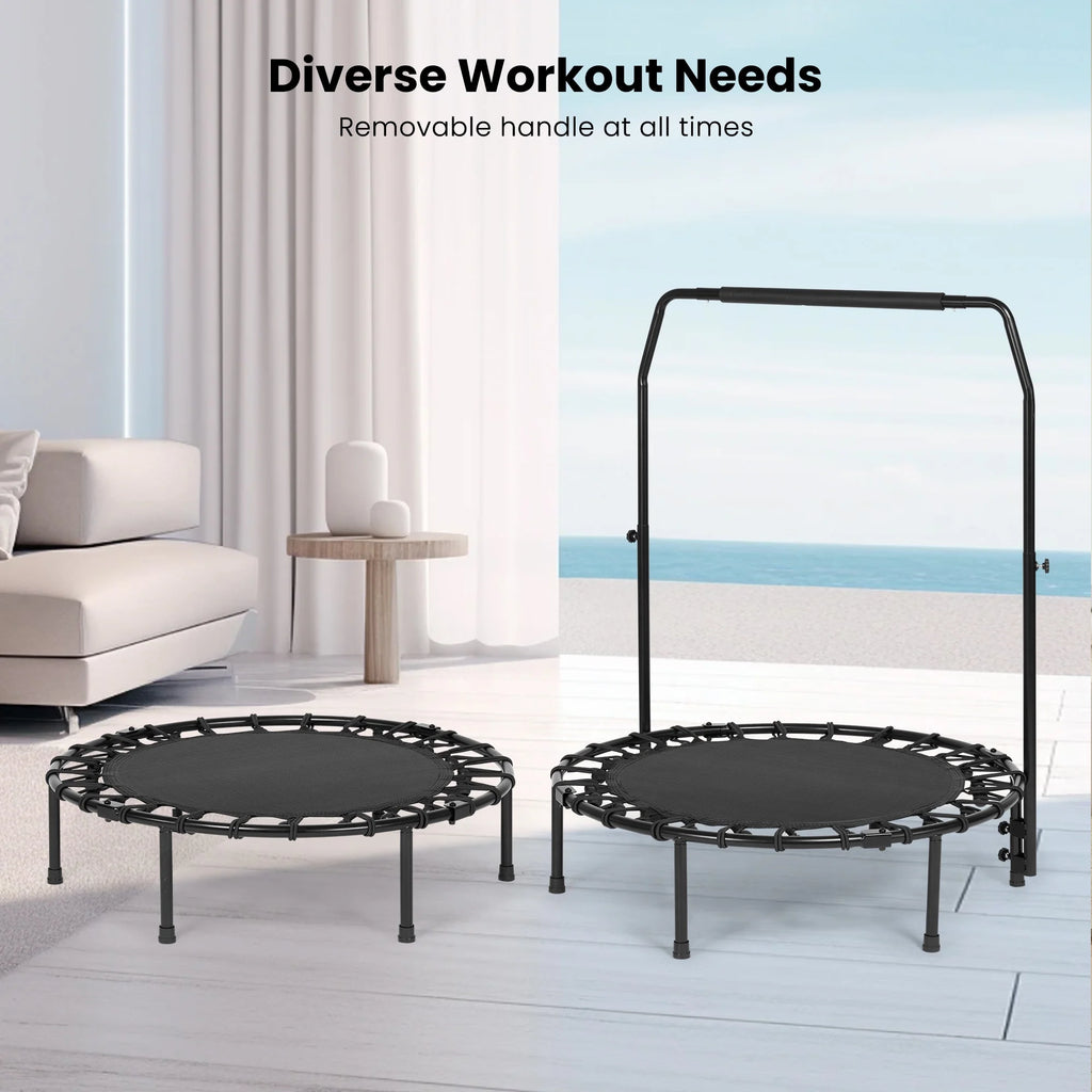 40" Fitness Trampoline Mini Trampoline with Bungees Adjustable Foam Handle Exercise Trampoline for Teenagers Adults Indoor/Garden Workout