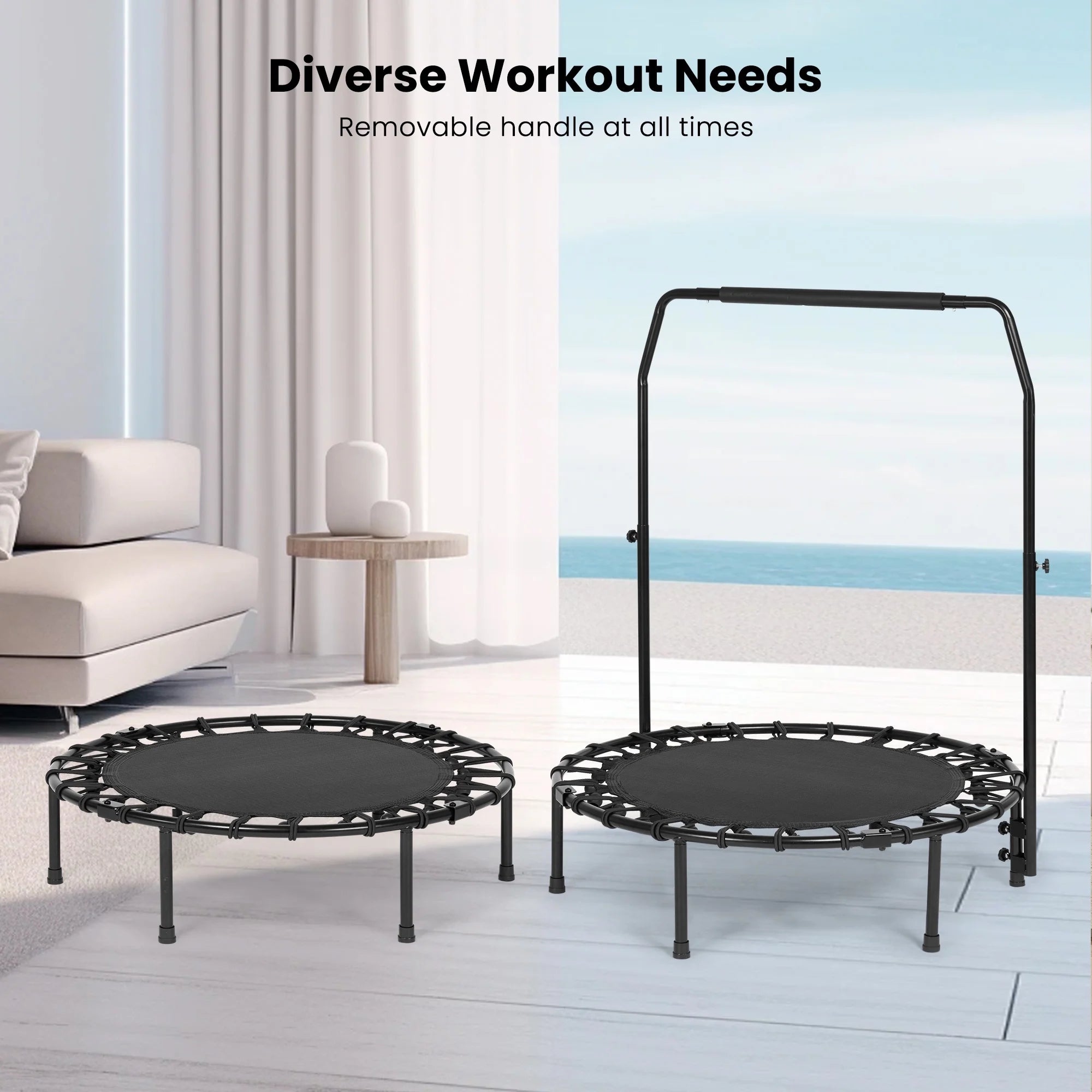 40" Fitness Trampoline Mini Trampoline with Bungees Adjustable Foam Handle Exercise Trampoline for Teenagers Adults Indoor/Garden Workout