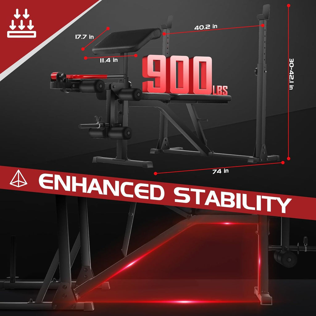 900lbs Adjustable Weight Bench Set with Squat Rack – Full Body Home Gym