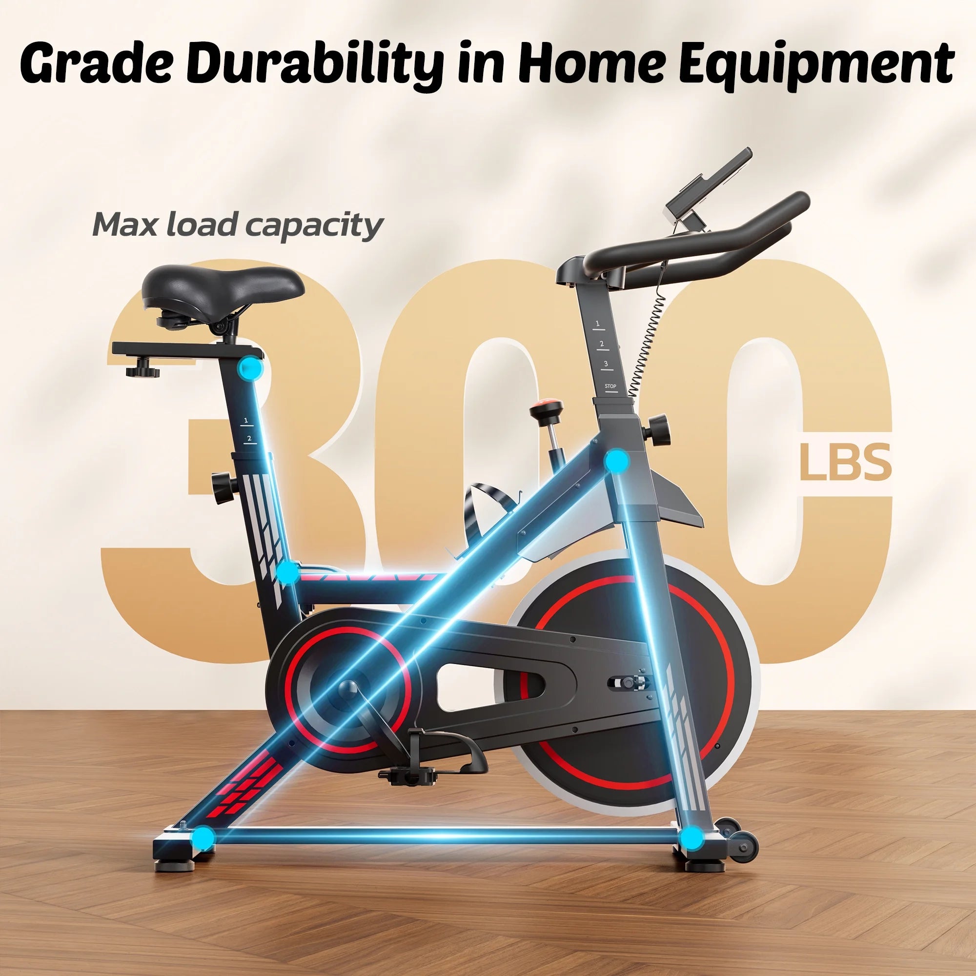 Exercise Bike Indoor Cycling Bike with 300Lbs Big Seat Cushion for Home Cardio Leg Workout