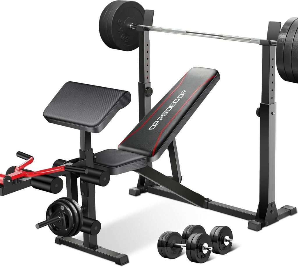 900lbs Adjustable Weight Bench Set with Squat Rack – Full Body Home Gym